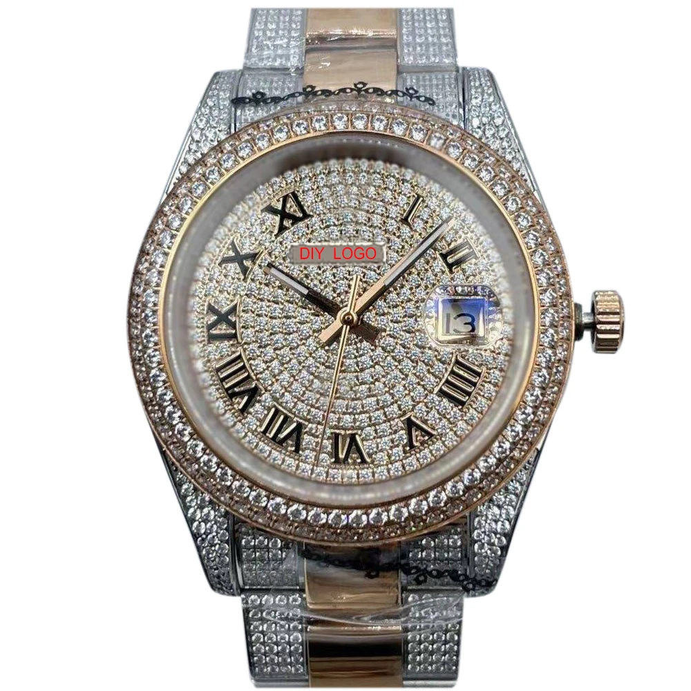 41mm-Opulent Men's Diamond Mechanical Watches Stainless Steel Band Perfect for Business and Casual Wear, Ideal Gifts for Men