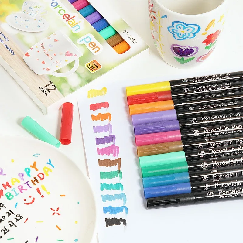 12color/set Heat-resistant Ceramic Colored Drawing Pens Soft-head Markers DIY Creative Ceramic/glass Painting Coloring Markers