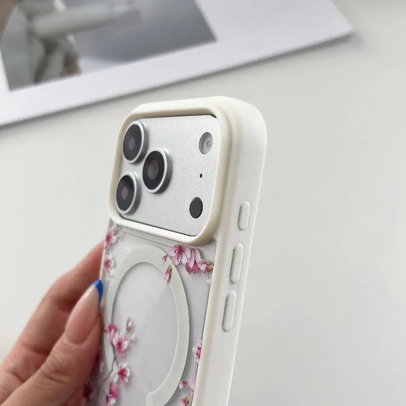 INS Pink Cherry Flower Clear Background Design Phone Case For iPhone 18 17 15 14 13 16 Pro Max Plus For Magsafe Charge Cover view 4