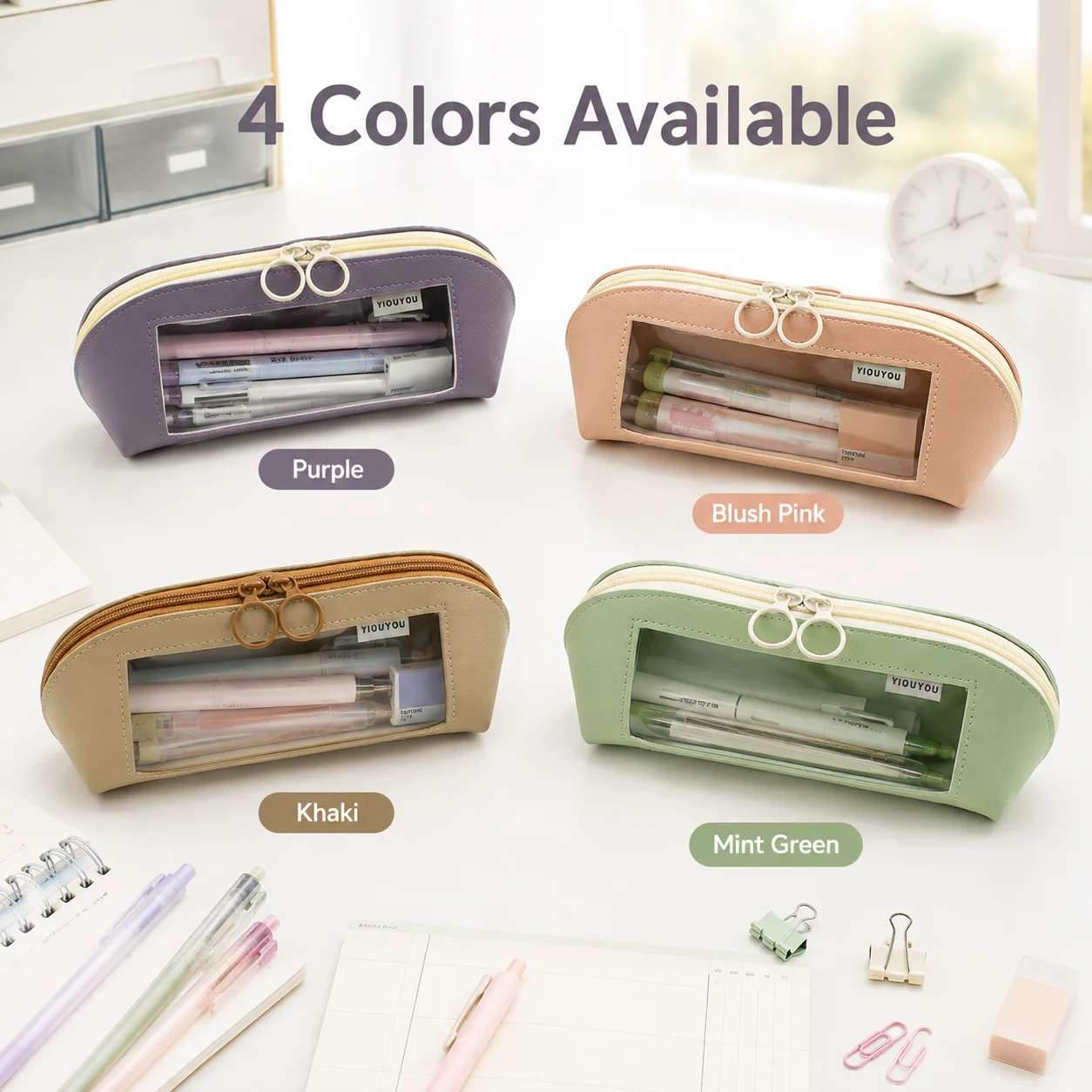 Premium Washed PU Leather Shell Pouch, Durable and Eco-Friendly Pencil Bag for Students and Office, Portable Design