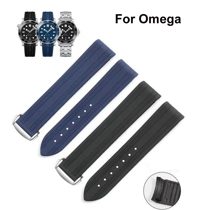 

For Omega Seahorse 300 Diving Observatory Replace Original Rubber Black Blue Waterproof Accessories 20mm Rubber Watch Strap