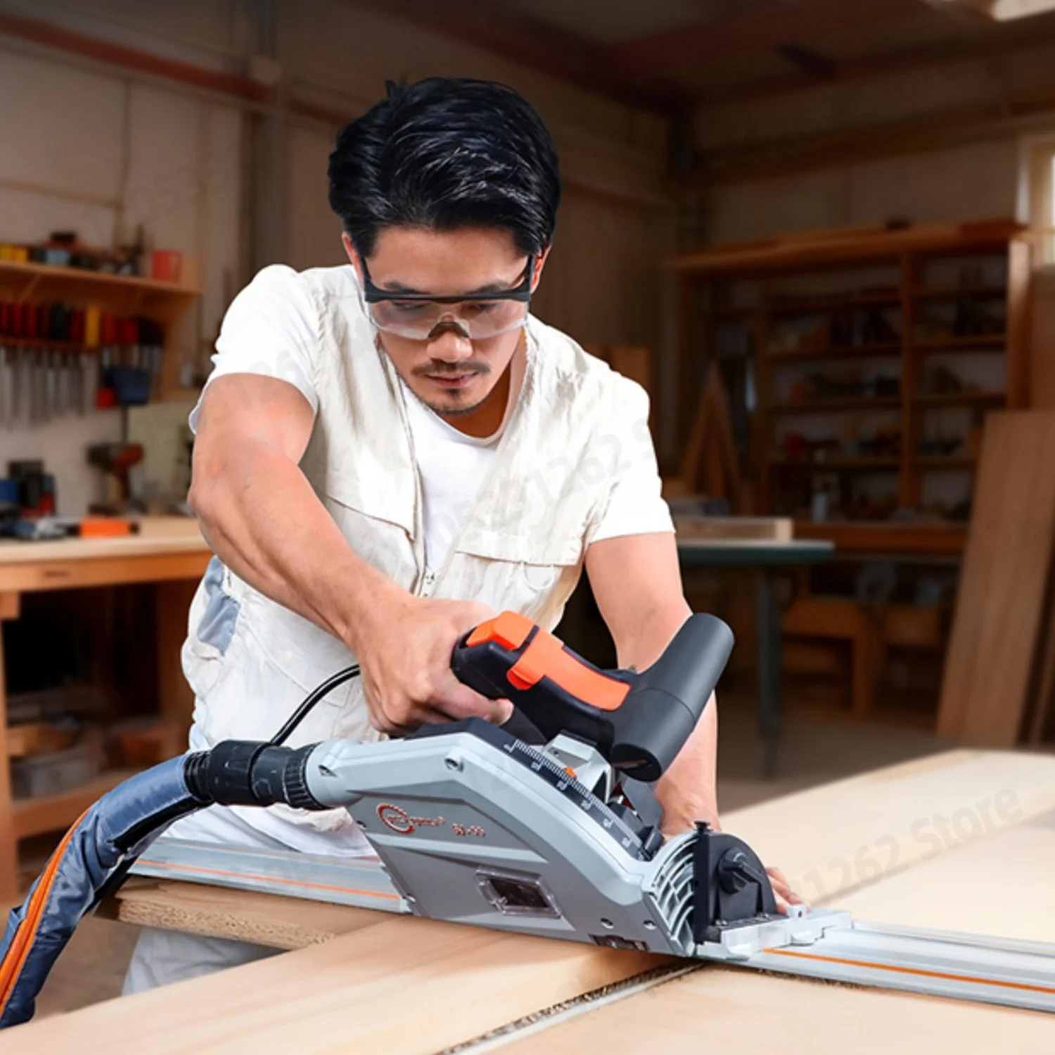 SJ-55 Brushless Track Saw 2KW 55mm Depth 6470RPM 6-Speed Plunge Saw for Wood, Aluminum, Plastic Dust Free with Quick Stop Safety