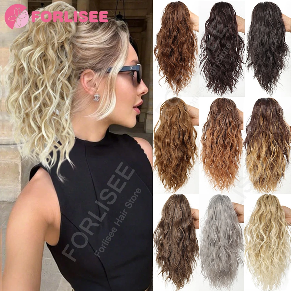 

FORLISEE Synthetic Curly Wave Ponytail Synthetic Hairpiece Heat Resistant Fiber Elegant Claw Clip Ponytail Extension for Women