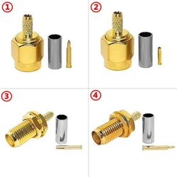 100Pcs SMA RPSMA Male Plug Female Jack Connector Crimp for LMR100 RG174 RG316 RG179 Cable Brass Gold Plated Fast Delivery Copper