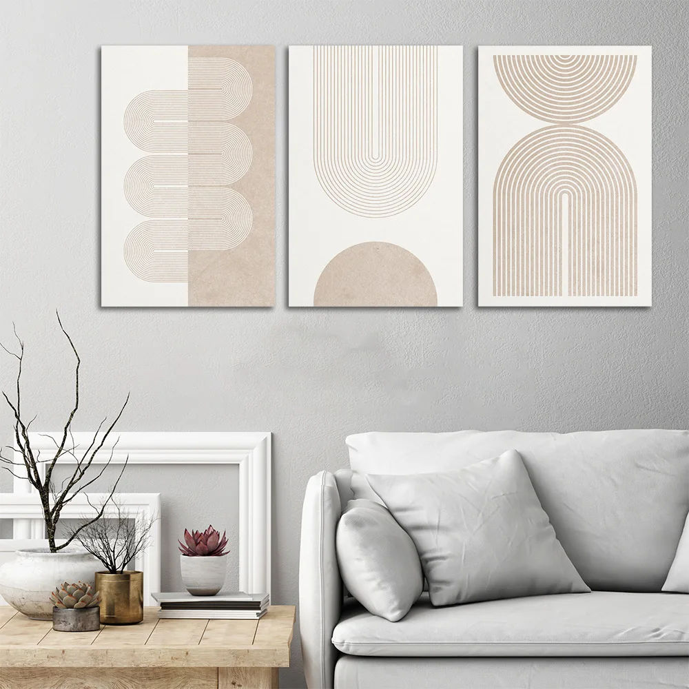 Abstract line art living room decorative painting simple homestay mural triptych canvas painting