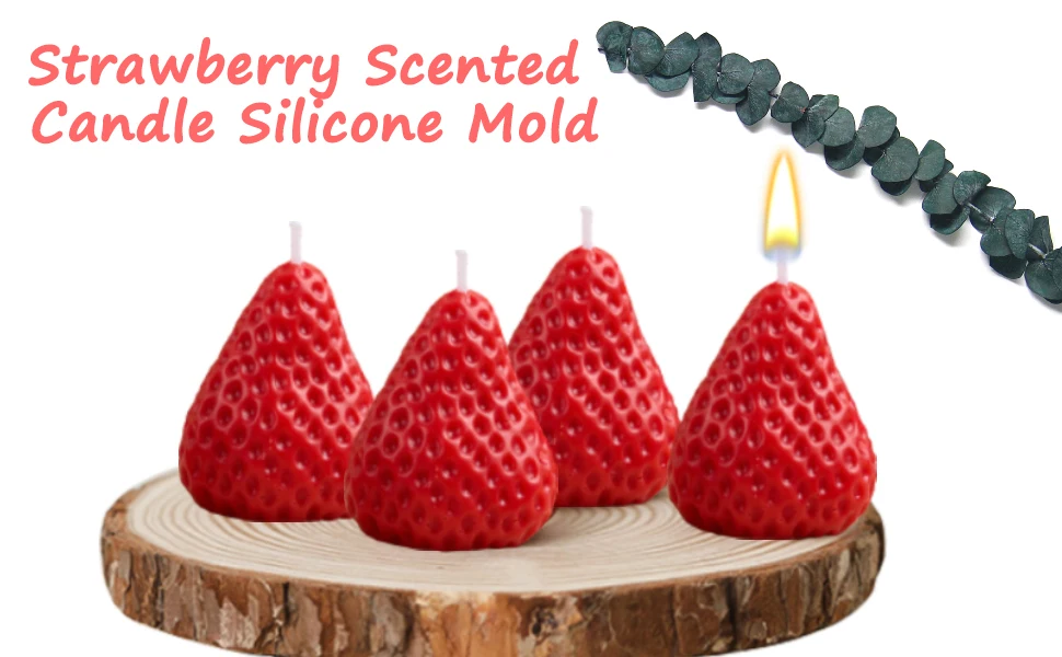 3D Erdbeer-Silikonform, 4-fach Erdbeer-Duftkerzen-Seifen-Fondant-Form, Frucht-Epoxidharz-Gießform S M L – Detail 1