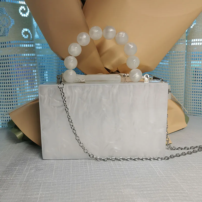 Beaded Handle Acrylic Clutch Pearl HandBags Women Evening Bag Wedding Wallets Party Prom Purses