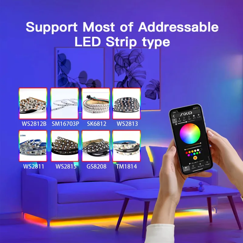 ESP32 WLED LED Controller Built in Microphone DIY Dynamic Mode UART Type-C Download App Control Alexa Voice RF 2.4G WLED Remote