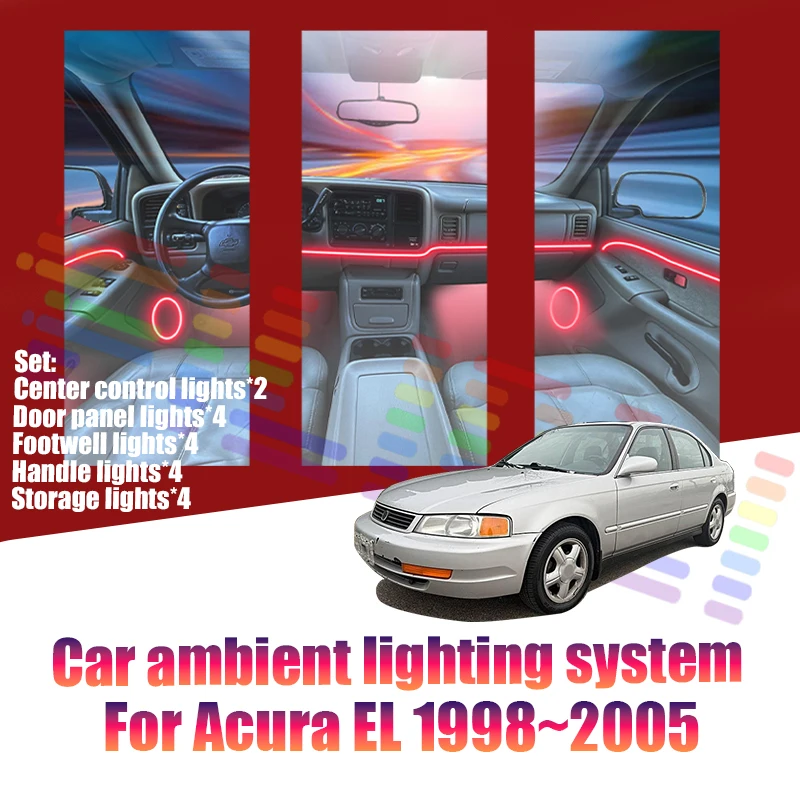 Luces LED Ambientales para Acura EL 1998~2005, Luces de Atmósfera Coloridas, Tira de Neón Interior para Auto, Iluminación RGB de 64 Colores, Accesorios para Auto