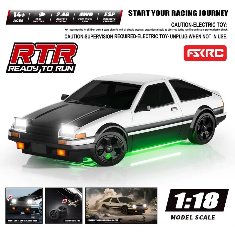ドリフトRCカー 4x4 ハッチバック おもちゃ 1:18 AE86 レーシングカーモデル ジャイロEPSシミュレーション搭載 翻転ランプデザイン 子供向け誕生日プレゼント
