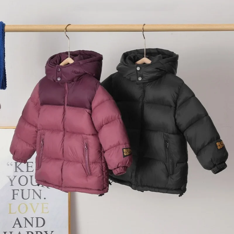 2025 Autumn Winter Children Solid Color White Duck Down Hooded Coat Korean Version Style Baby Boys Girls Thicken Zipper Outwear