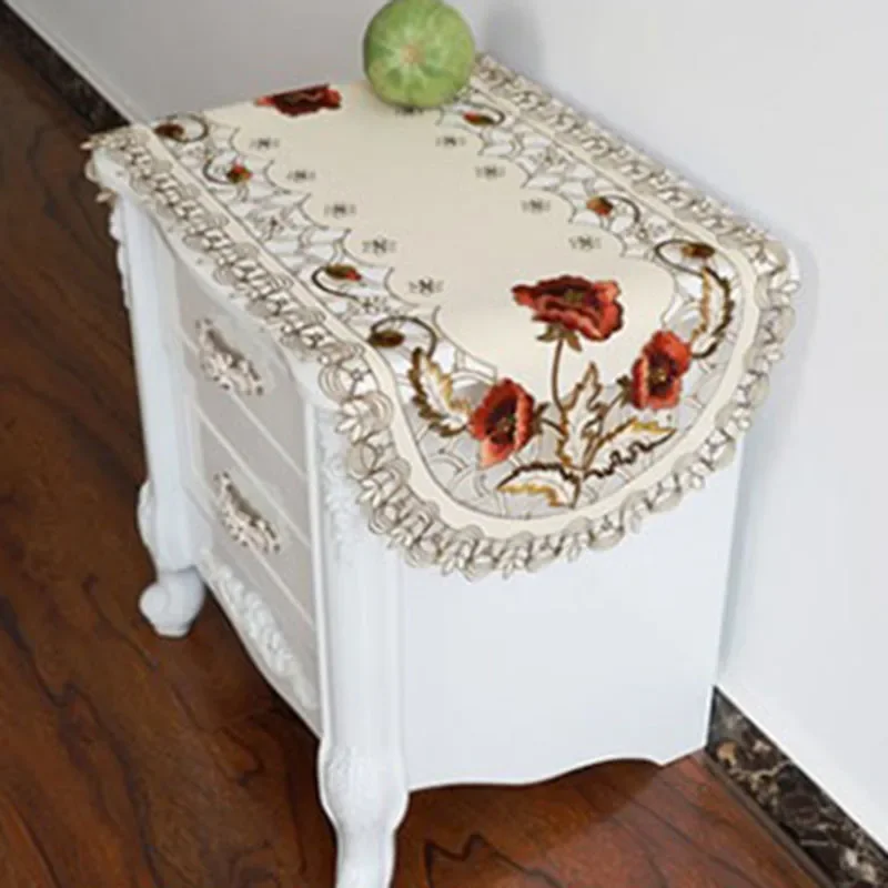 Oval Vintage Embroidered Lace Tablecloth Elegant European Rustic Floral Table Decoration Floral Satin Fabric Table Cloth