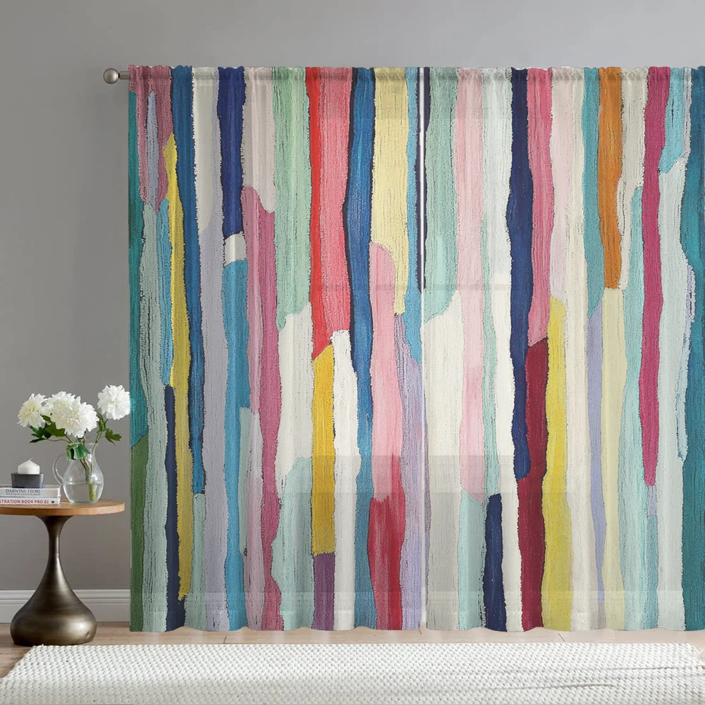 

2Pcs Watercolor Color Pattern Print Home Decoration Window Screen Suitable For Coffee Shops, Restaurants, Bedrooms