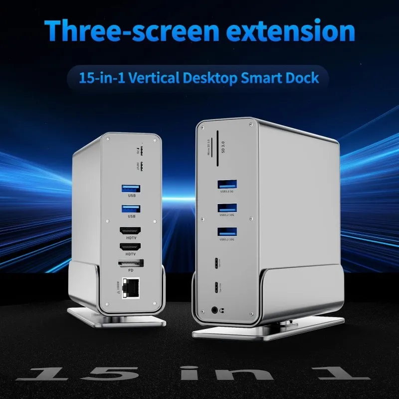 15-in-1 USB Docking Station TYPE C Hubs with Triple Monitor HDMI 4K60Hz/RJ45 1000M/USB3.0/PD100W
