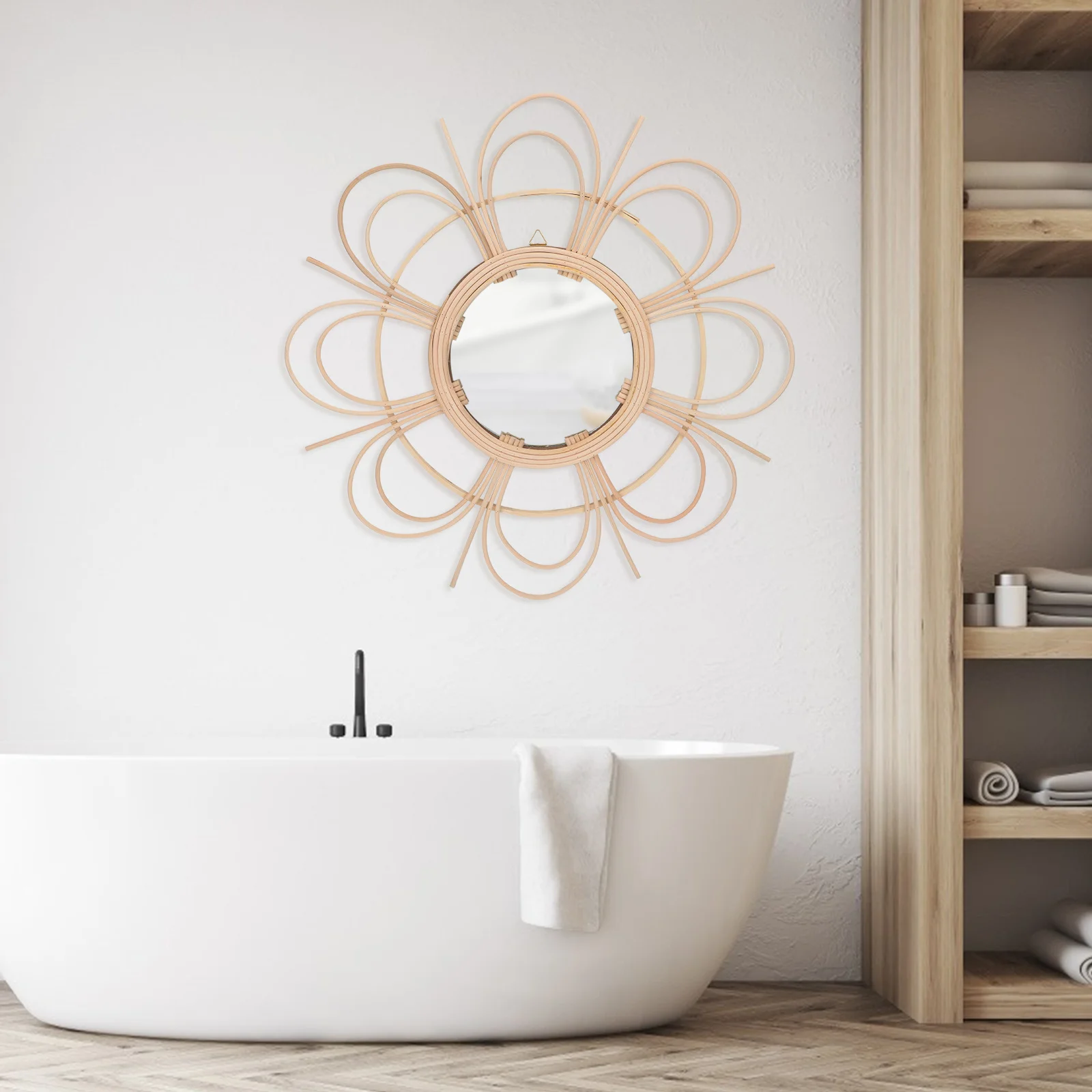 

Vintage Style Rattan Woven Mirror Wall Hanging Decor Creative Home Ornament Rattan Woven Mirror Home Supply Wall Decor