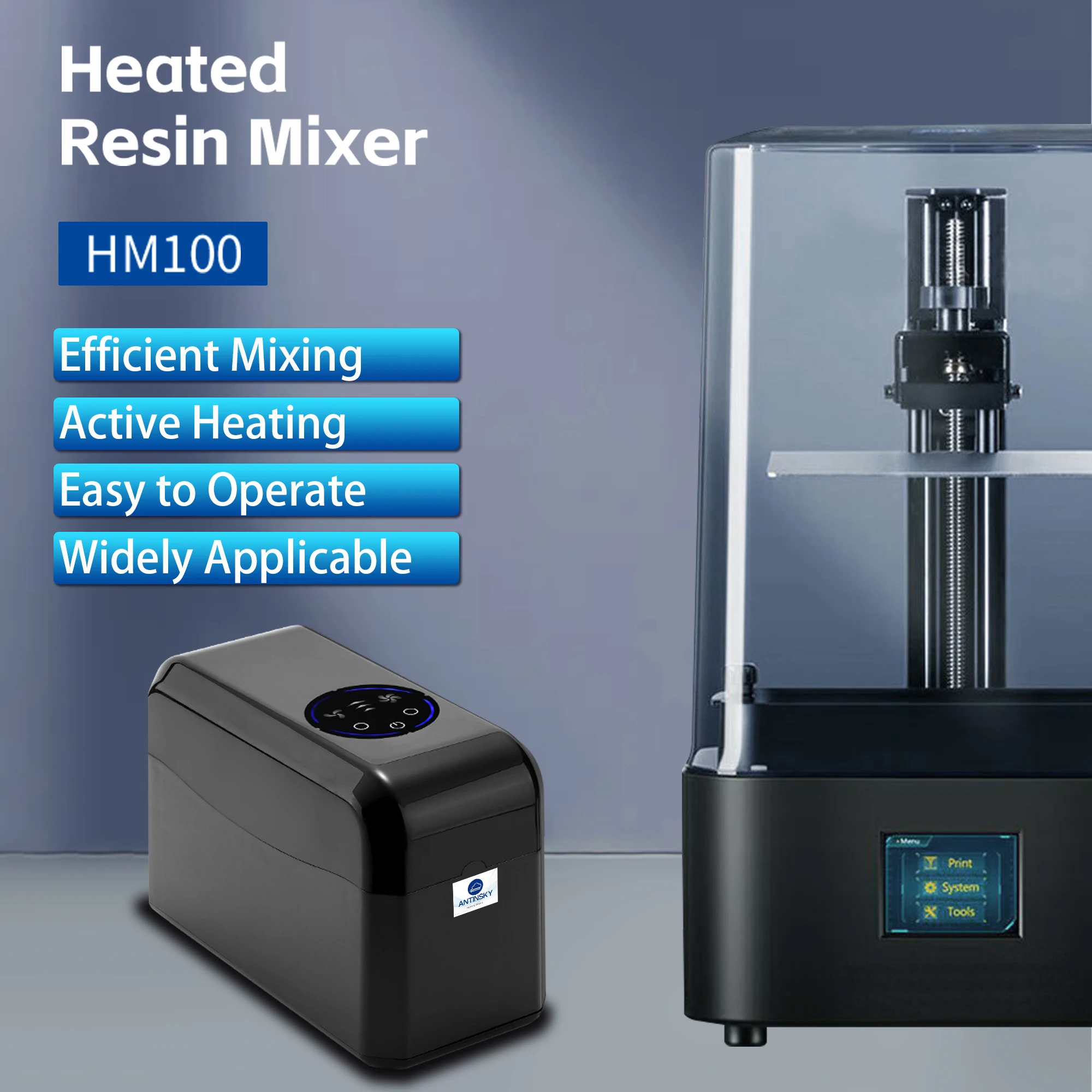 [ANTINSKY] HeatMixer-HM100 3D Printer Resin Mixer & Heating, No Heating Preheat 40 & 50 ℃ to Improve Printing Quality