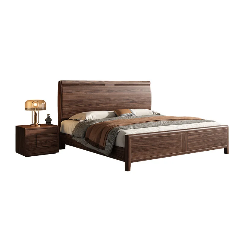

South American black walnut solid wood bed 1.8m new Chinese double modern simple bedroom furniture master bedroom wedding bed