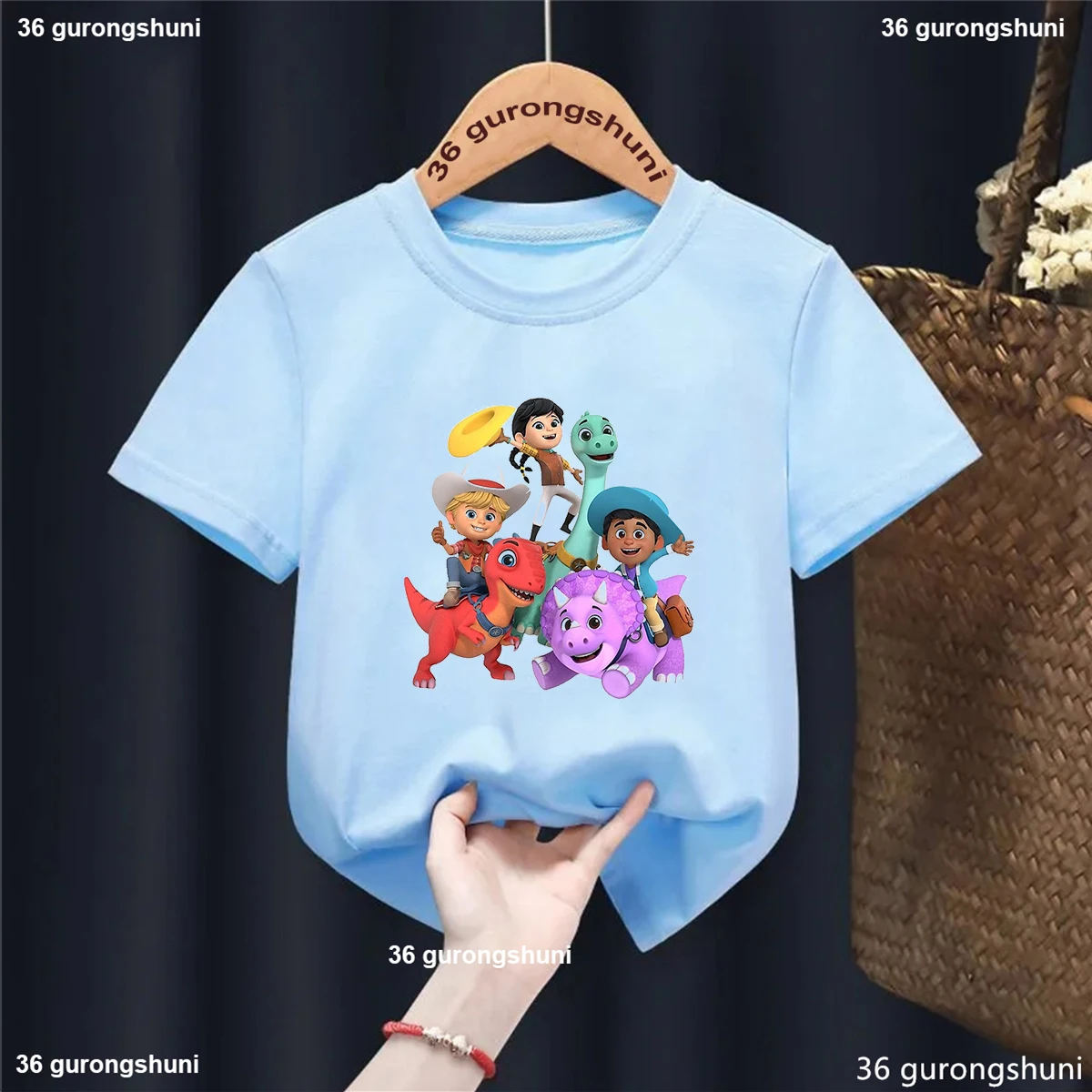 Camisetas divertidas con estampado de dibujos animados de Dino Ranch para niños, camisetas de verano para niños pequeños, ropa para niños, Tops para bebés de manga corta