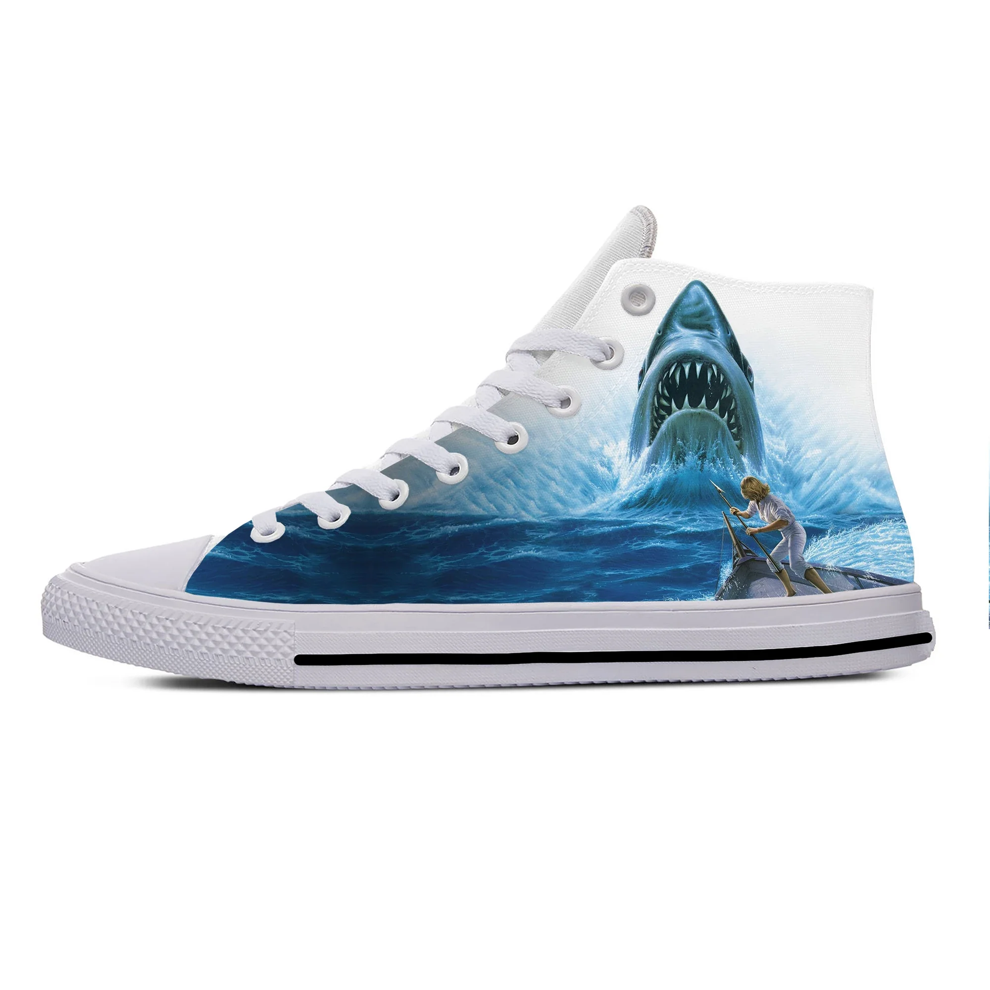 Anime Cartoon Jaws Movie Shark Horror Scary Funny Casual Cloth Shoes High Top Lightweight Breathable 3D Print Men Women Sneakers