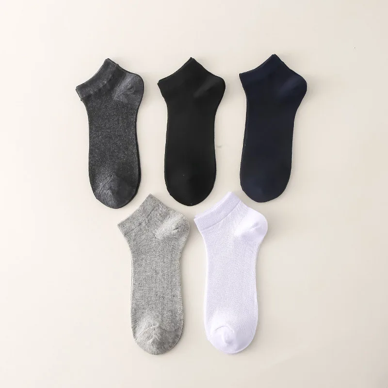 Men Summer Thin Mesh Socks High Quality Cotton Sweat-absorbing And Breathable Solid Color Sports Trend Versatile Socks 5 Pairs