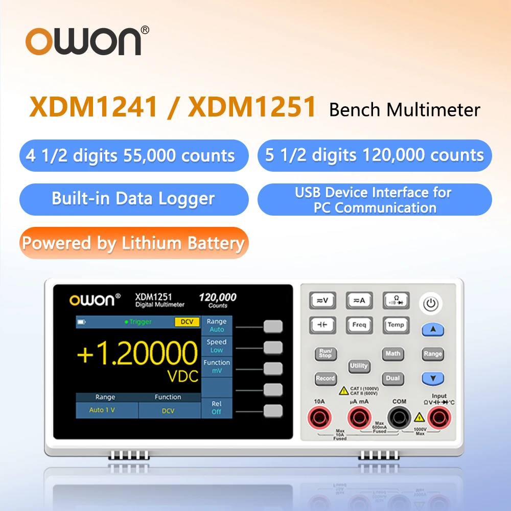 OWON XDM1041/XDM1051 High-Precision Multimeter, 4.5/5.5 Digit, Data Logging, Temp Test, 1000V DC 750V AC Voltage Current Meter