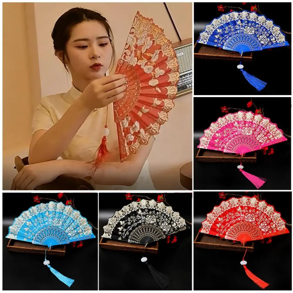 

Embroidered Folding Fan Multicolors Photography Props Chinese Wedding Cloth Folding Fan Hot Stamping Handheld Fan Gifts