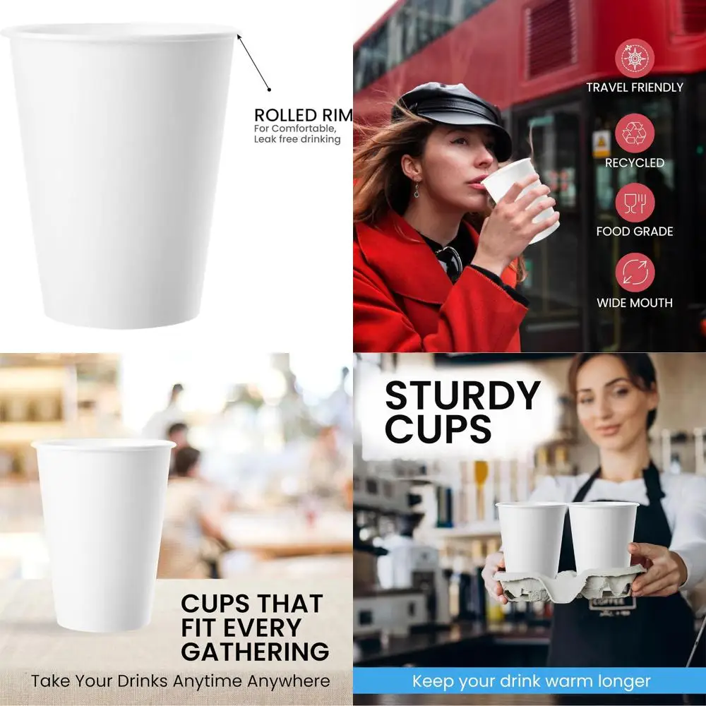 

8oz Disposable White Coffee Cups - Pack of 1000 for Hot or Cold Beverages, Ideal for Home, Cafe, and Takeaway