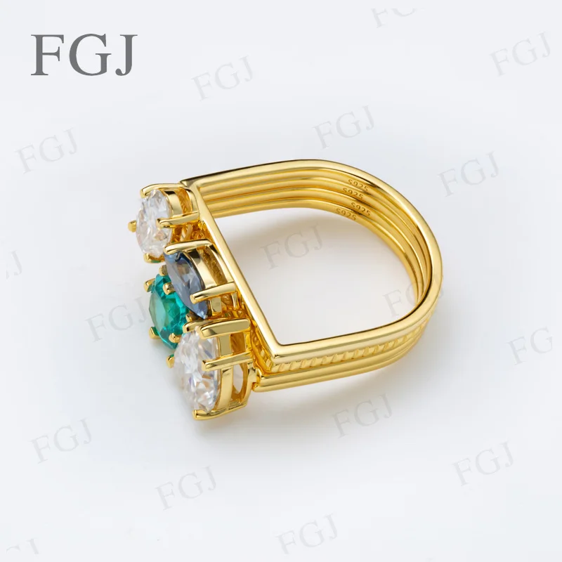 S925 Sterling Silber Unregelmäßiger Stapelbarer Ring Multi-Edelstein Moissanit Paraiba Saphir Mehrschichtiges Band Damen Feiner Schmuck – Detail 12