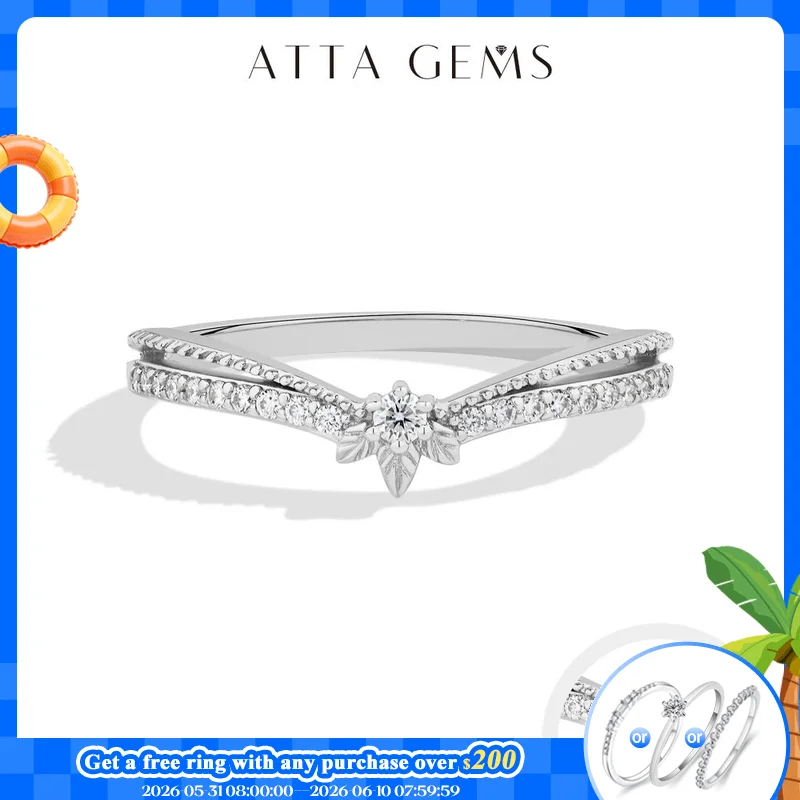 

ATTAGEM Stackable Synthetic Moissanite Ring for Women Handmade 925 Sterling Silver Yellow Gold plated Crown Wedding Band Jewelry