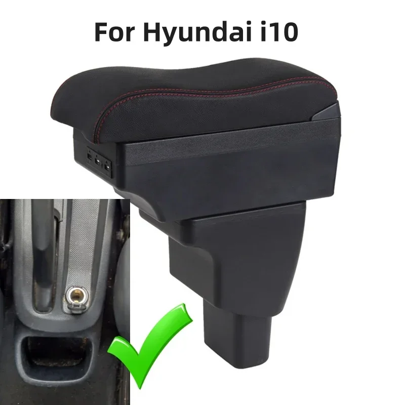 Car Armrest Box for Hyundai i10 2006~2017 Leather Arm Rest Center Console Storage USB Led 2016 2015 2014 2013 2012 2011 2010