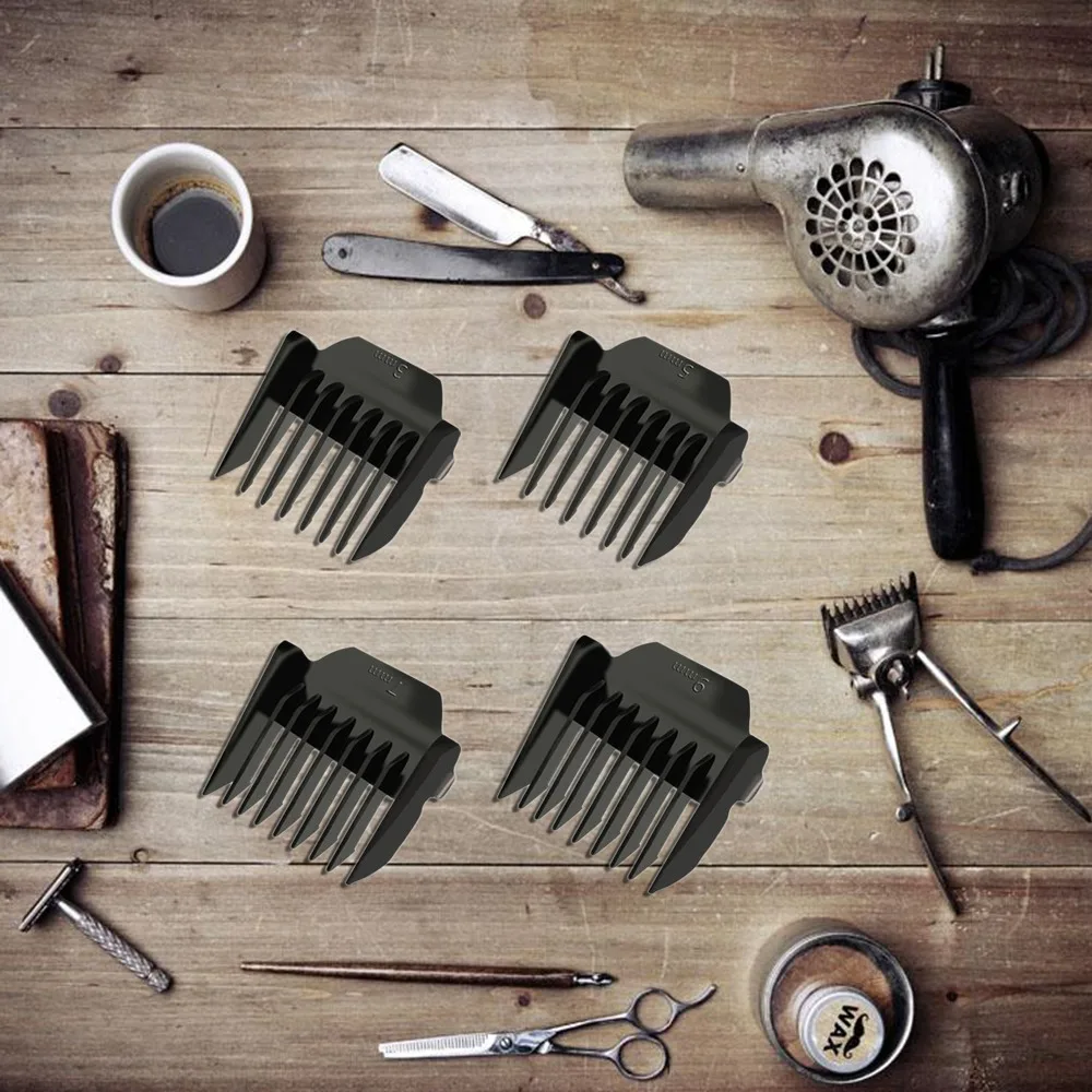 4 buah sisir batas pengganti sisir pemangkas sisir batas kepala untuk pemotong rambut 3mm 5mm 7mm 9mm, HITAM