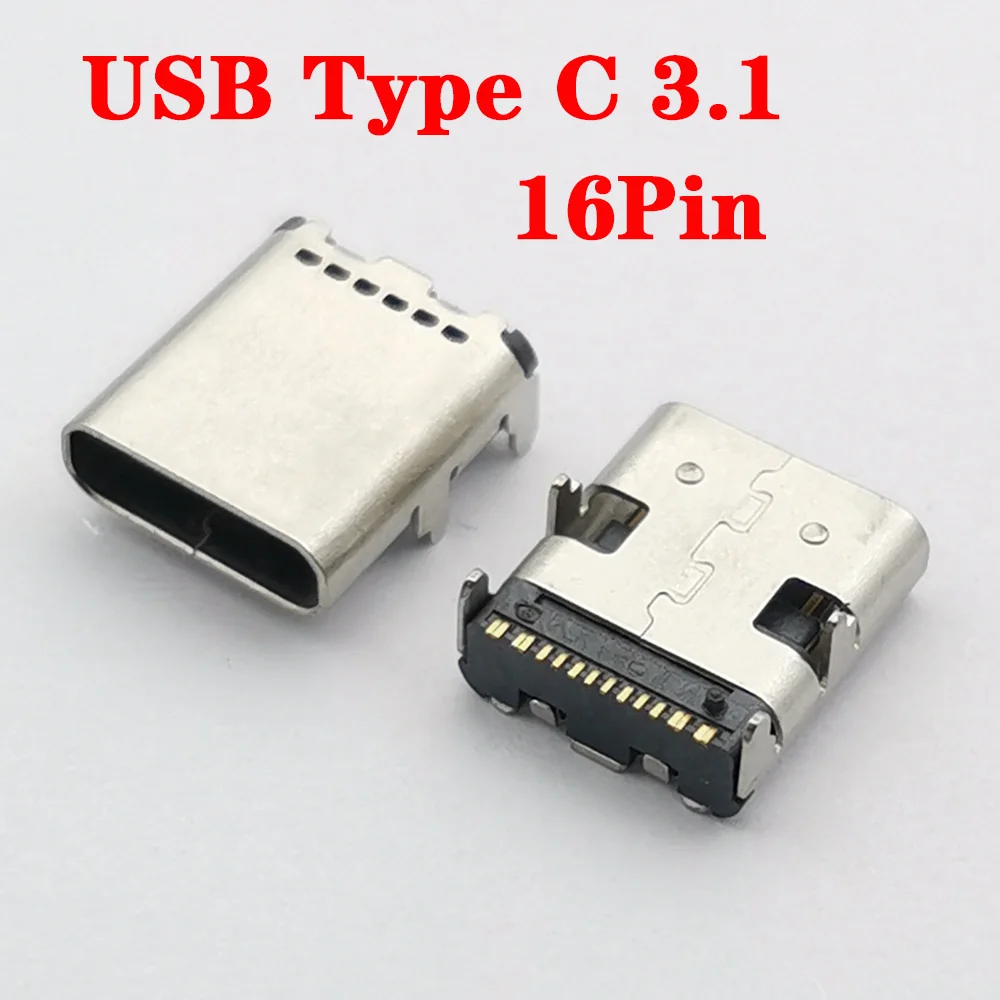 

5Pcs USB 3.1 Type C 16Pin Female SMT Socket Charging Port PCB Solder Connector For PCB design DIY high current charging L=10mm