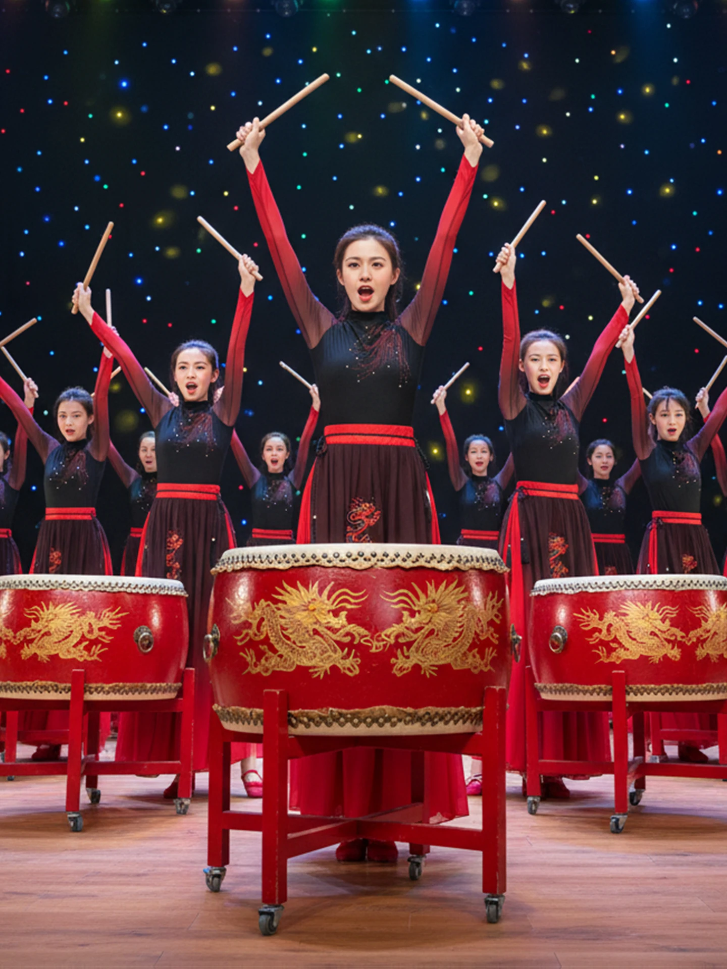 

Women's Performance Costume Drumming Dance Snow Dragon Adult New 2026 Faion Winter Thiened Polyester T Top Skirt