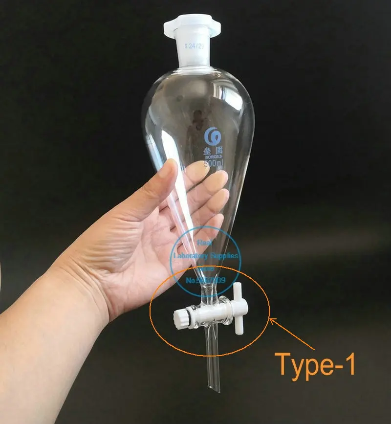 Loikaw-embudo de separación en forma de pera de vidrio para laboratorio, 1 piezas, con pistón de vidrio/PTFE, 60/125/250/500/1000ml