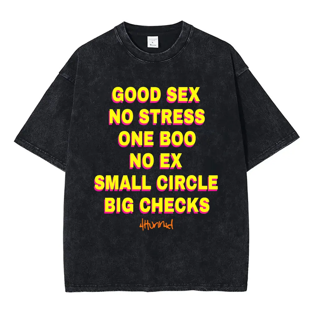 Funny Good Sex No Stress One Boo No Ex Small Circle Big Checks Vintage Washed T-shirt Men's Women Cotton Casual Humor T-shirts