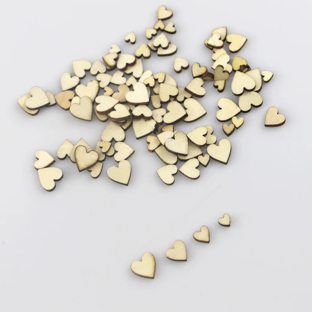 100PCS Mixed Size Wood Blanks Heart Shaped Crafts Unfinished Wooden Cutouts Ornaments for Craft Project Party Decorations