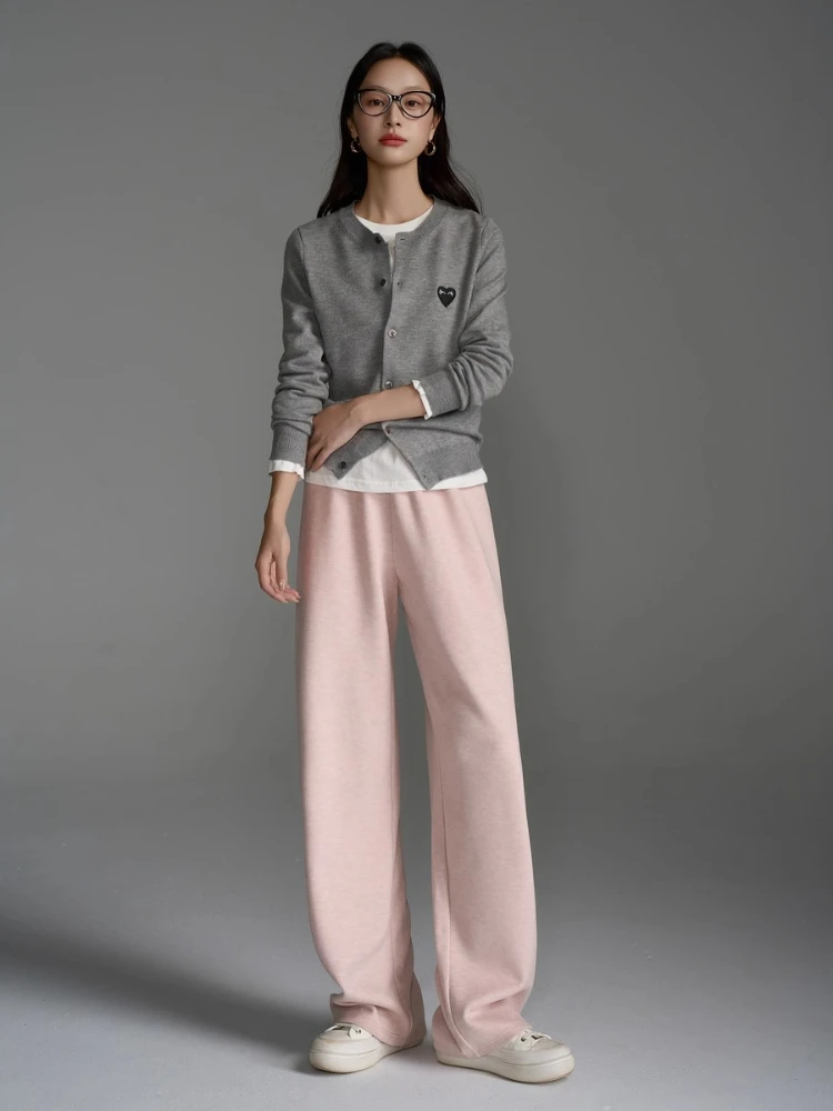 

OLrain Knitted Versatile Pants for Woman Autumn 2025 Simple Loose Straight Pant Fashion Solid Elastic Waist Trouser O57QK001608