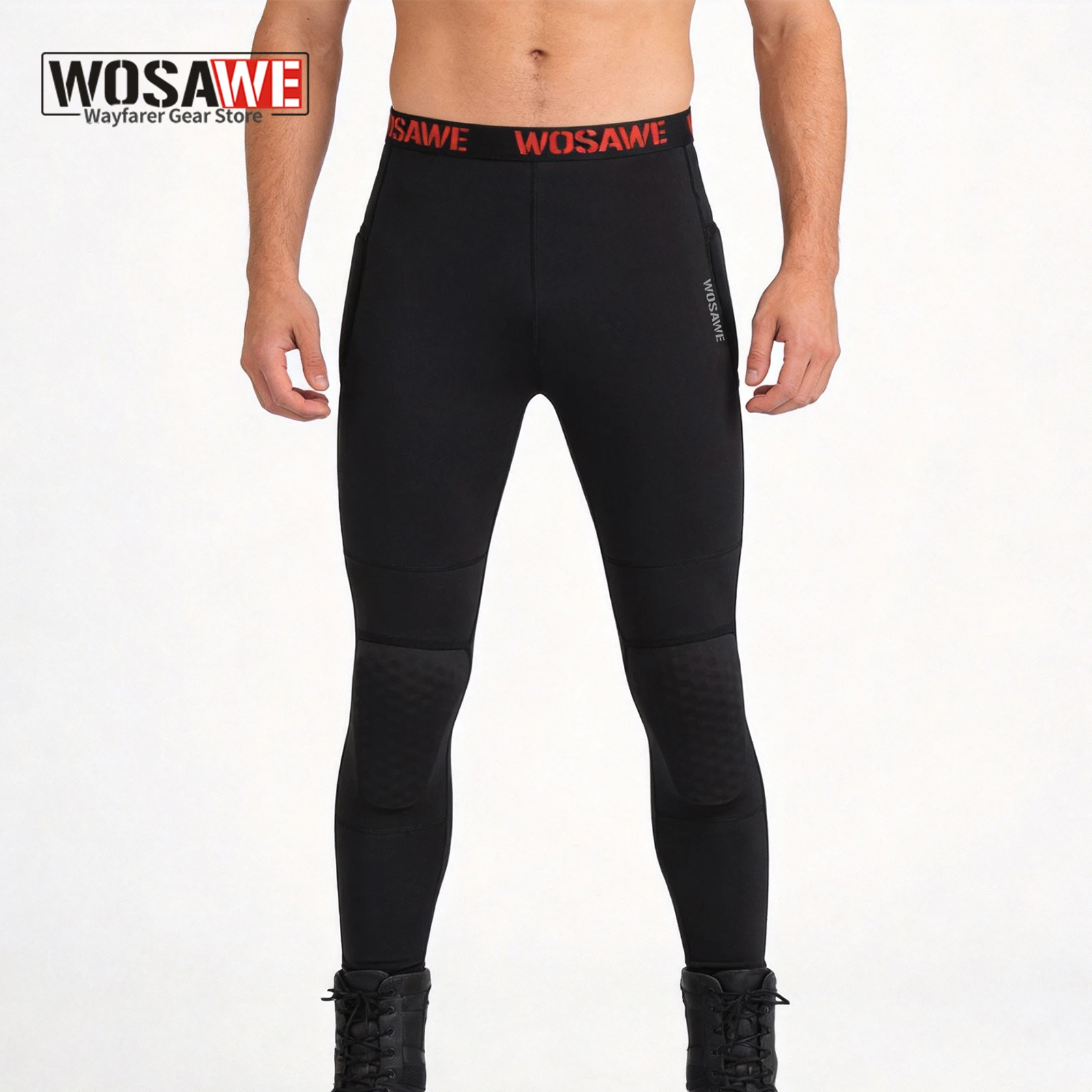WOSAWE Men's Biker Compression Pants Male Tights Leggings Running Training Sport Fitness Quick Dry Fit Motorcycle Style Trousers
