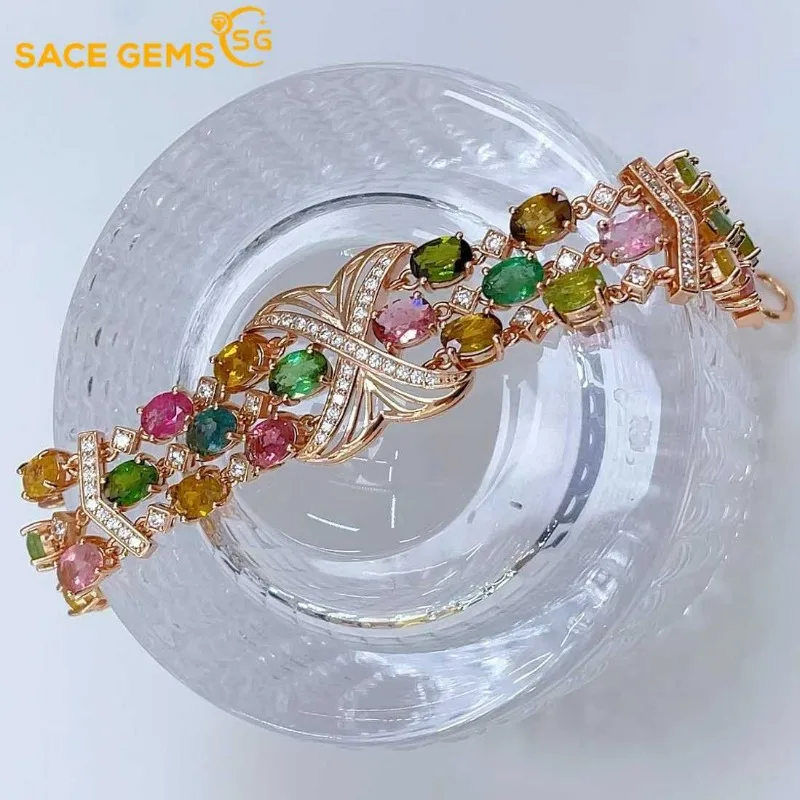 SACE GEMS New Arrival 925 Sterling Silver Natural Tourmaline Gemstone Bracelrts for Women Engagement Cocktail Party Fine Jewelry