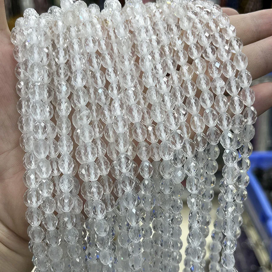 

Natural Stone White Crystal Handmade Rice Beads Section Faceted Loose For Jewelry Making DIY Necklace Bracelet 15'' 6.5x7.6mm