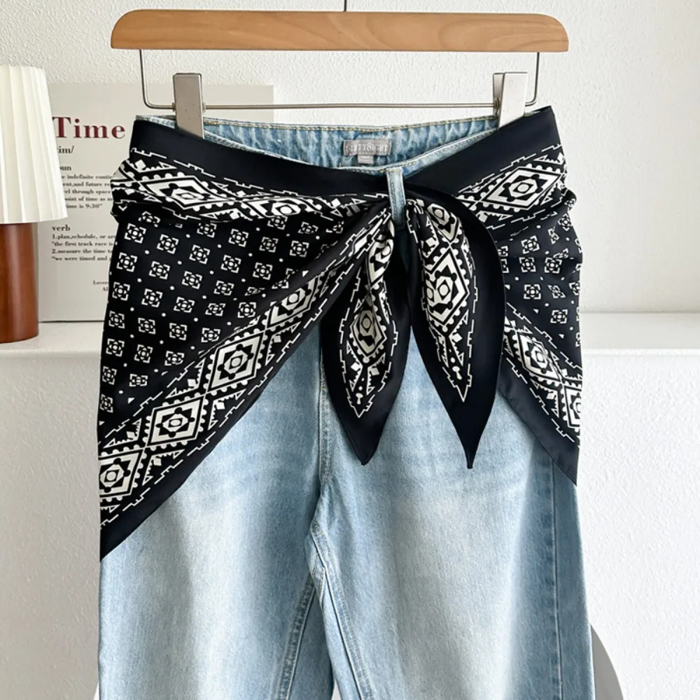 

Satin Silk Scarf Ethnic Style Versatile Accessory Waist Triangle Scarf Belt Literary Style Women's Waist Scarf Shirt Extension