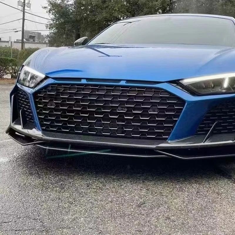 For R8 Upgraded Dry Carbon Fiber Front Spoiler Body Kit with Polished Finish Black Color for 2021-2023 Models 6