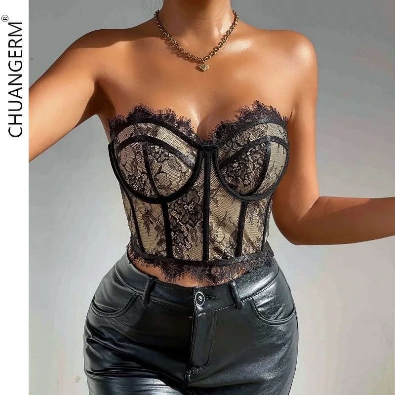 CHUANGERM Sexy Lingerie Women's Corset Embroidery Pattern Corset Shaper Bra Feather Fashion Female Backless Sexy Woman Push Up