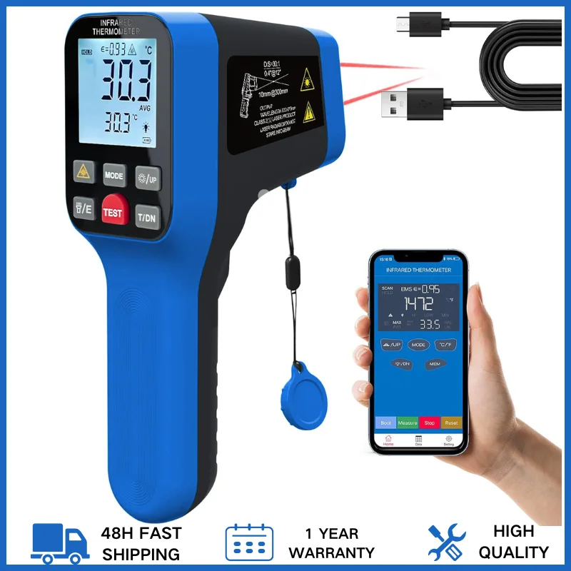 

Infrared Thermometer, Laser Thermometer with App, IR Temperature Measuring Device -50℃-1600℃(-58℉-2912℉), 8-14μm Non-Contac