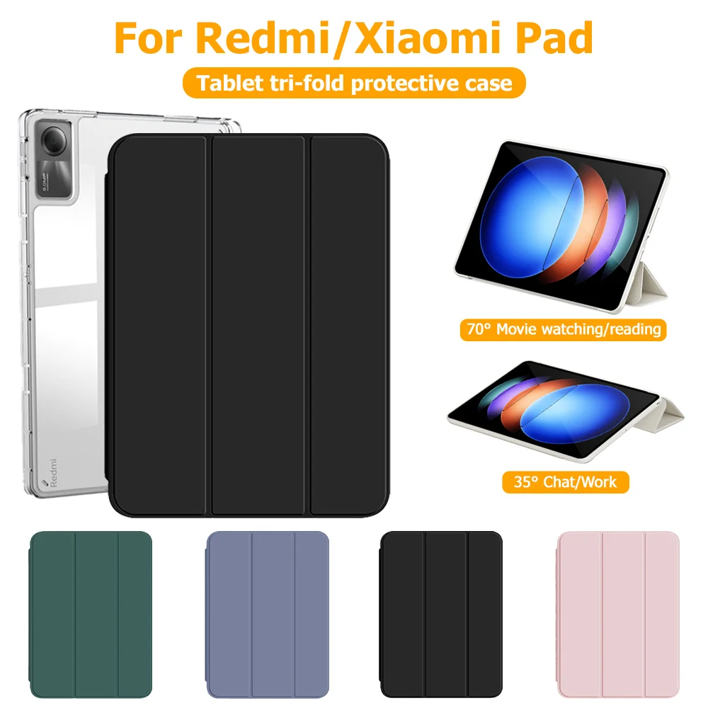 Tri-fold Tablet Case For Xiaomi Redmi Pad 2 2025 Pad SE 11 8.7 Case Poco Pad Pro 12.1 Pad 7 6 Pro Folding Stand Protector Cover