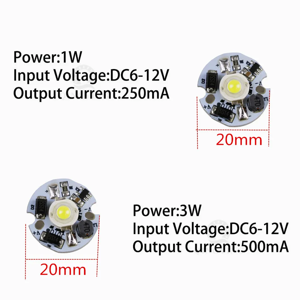 5pcs 1W 3W LED Bead Light Plate DC3-5V/6-12V/12-24V Drive Free Light Chip Battery Light Source Board With 15cm Line For DIY Bulb