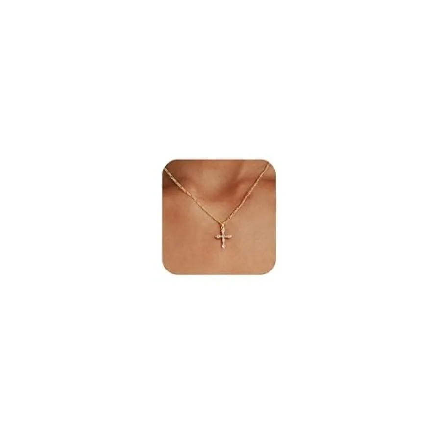 

Cross Necklace for Women, Double Cross Necklace 14K Gold Plated Cross Pendant Necklace Dainty Gold Cross Necklaces for Women Tr