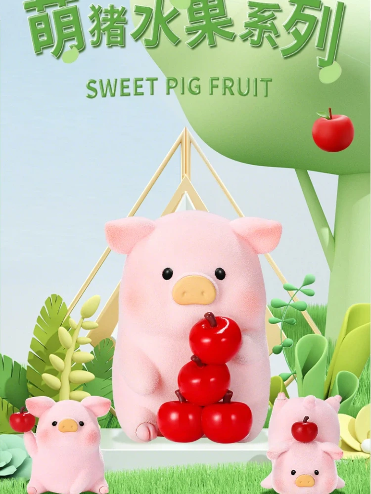 

hot selling Original Sweet Pig Fruit Series Flocked Blind Box Collectible Figurine Desktop Decor Toy Gift For Adults Wholesale