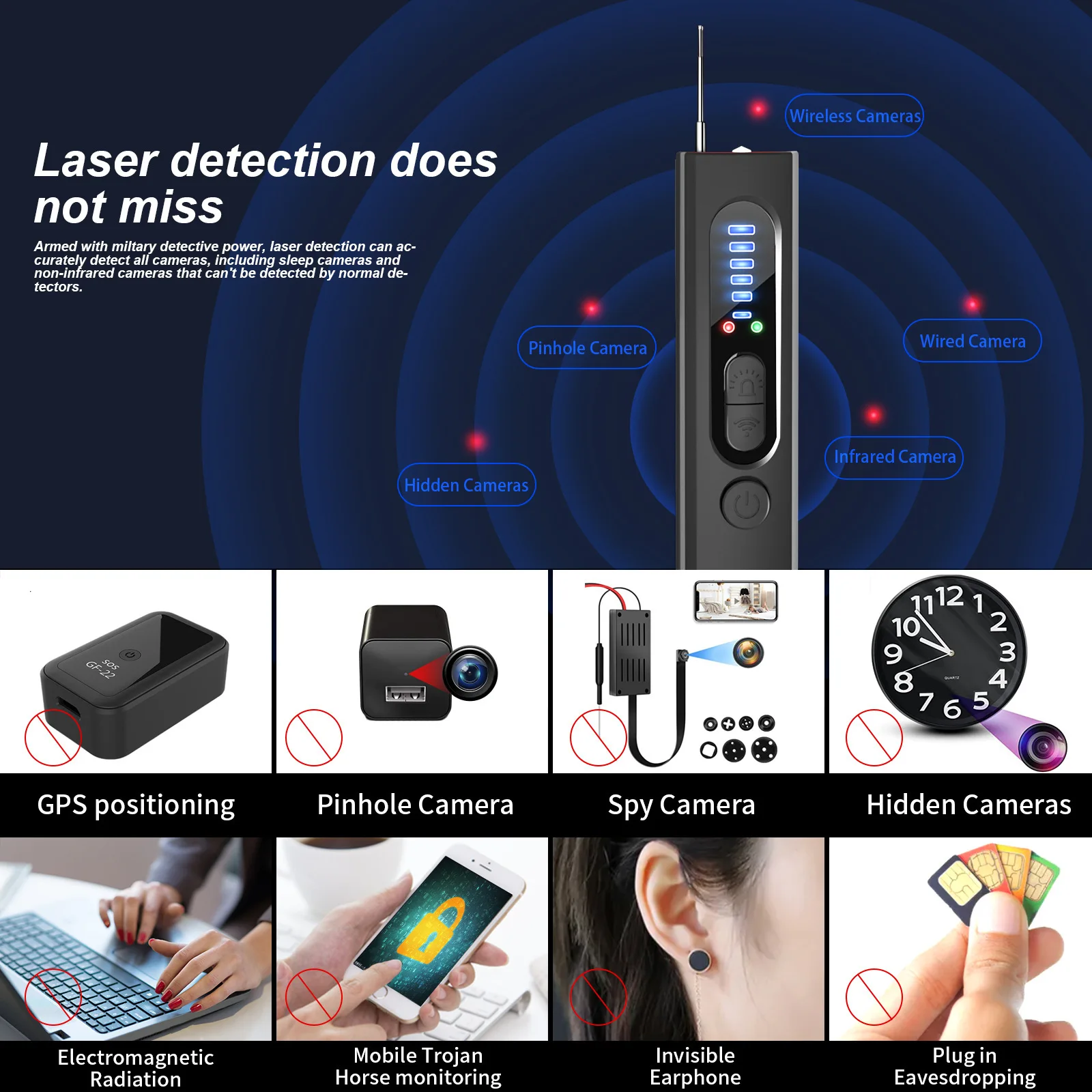 X13 New Anti-candid Camera Detector Ues for Monitoring Pinhole Hide Camera Recorder Car GPS Positioning Anti-peeping Detector