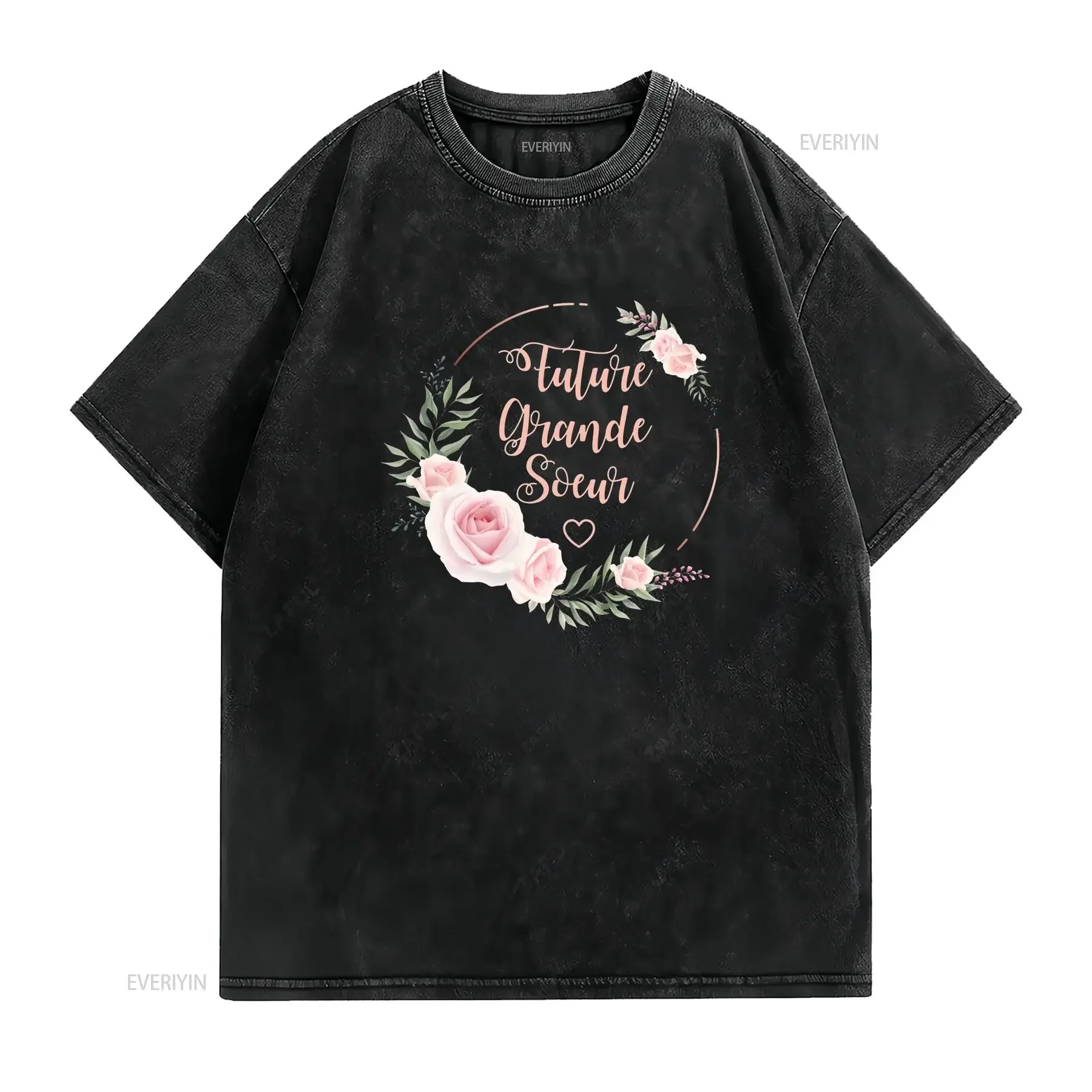 T Shirt for child girl Future Big Sister Crown Flowers Cute Birth Ad Birthday vintage Washed Breathable Casual Unisex